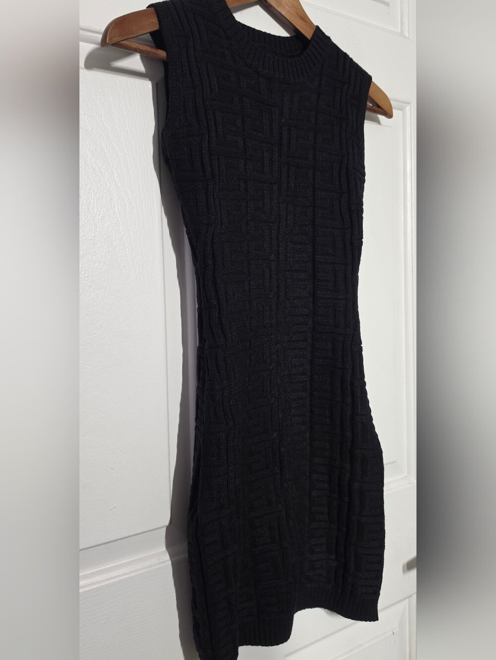 Monogram Knit Mini Stylish Bodycon Black Dress - Picture 4 of 8